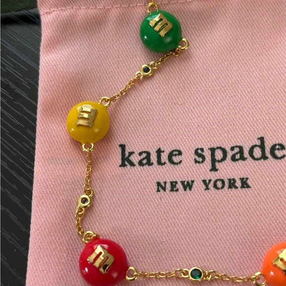 nwot kate spade multicolor M&M-style charm necklace - gold chain - Picture 5 of 7